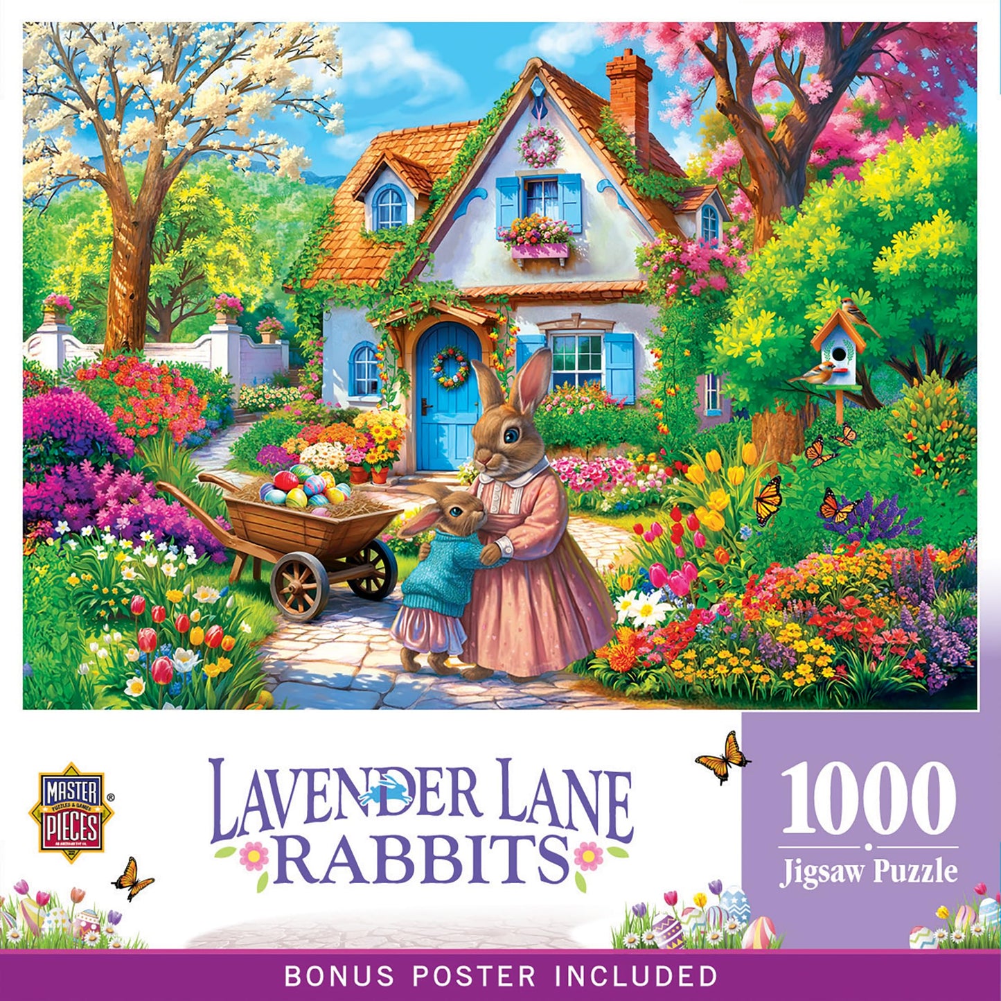 MasterPieces Easter 1000 Piece Jigsaw Puzzle for Adults & Family - Lavender Lane Rabbits - Matte Finish, Eco-Friendly, Bonus Poster - 19.25"x26.75"