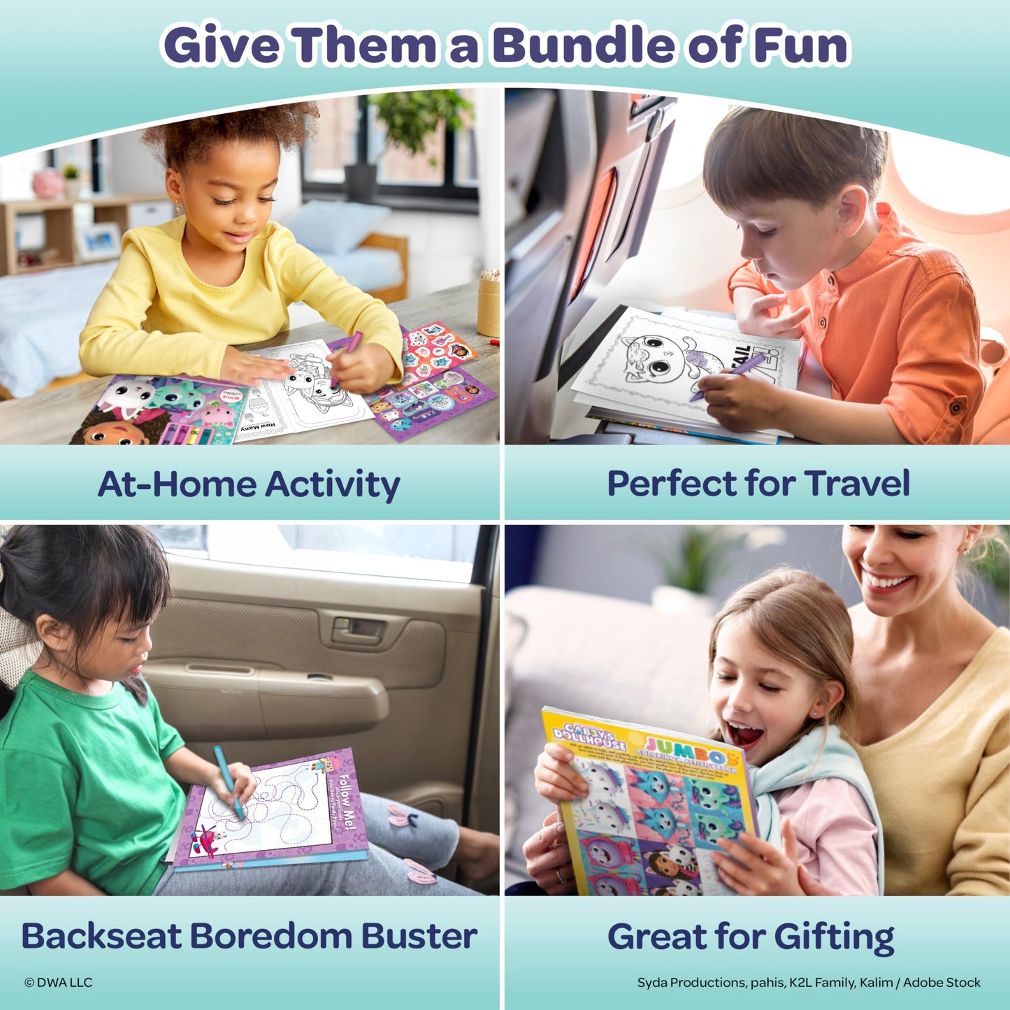 Gabby's Dollhouse Coloring Book Bundle - 4-Pack Activity Set with Coloring Books, Crayons, Stickers, Ages 3+
