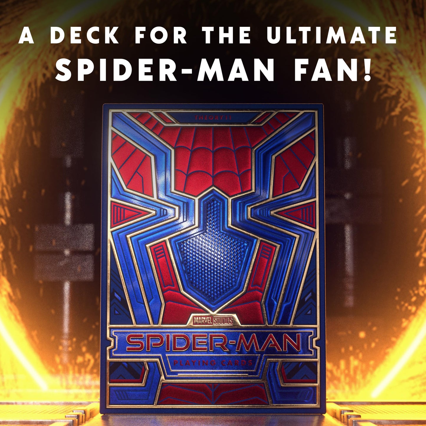 theory11 Spider-Man Playing Cards - Blue Red Gold Web-Suit Poker Deck with Custom Movie Artwork, Magic, Cardistry, Game Night Gift for Marvel Fans