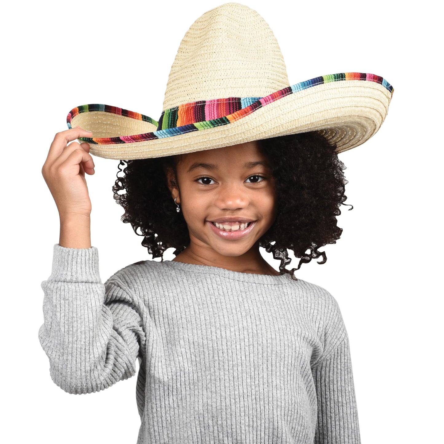 GiftExpress Mexican Sombrero Hat Child Size with Serape Trim, Straw Sombrero for Cinco de Mayo, Mexican Party and Fiesta