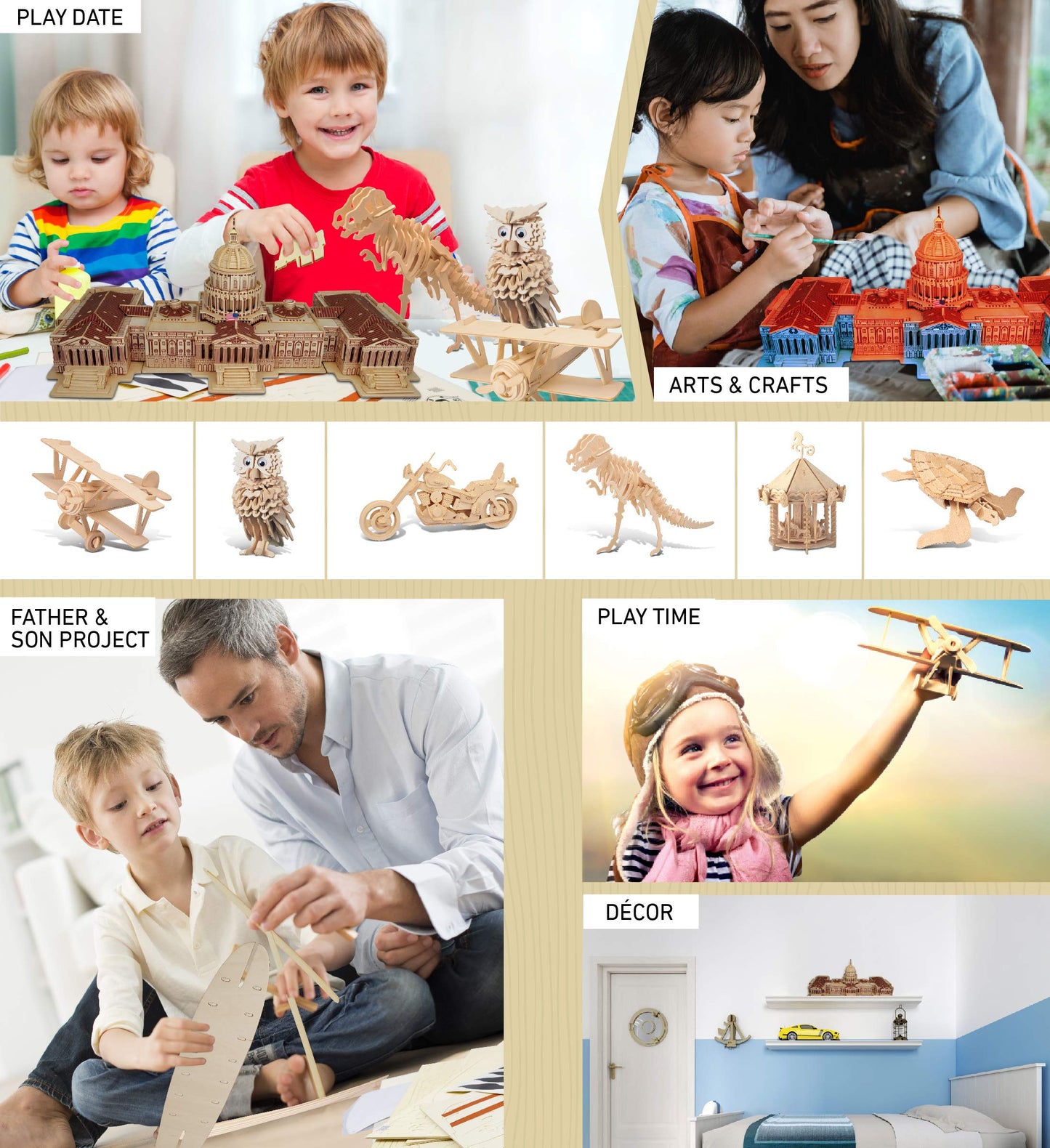 Puzzled 3D Puzzle The US Capitol Building Wood Craft Construction Model Kit Educational DIY Wooden Toy Assemble Model Unfinished Crafting Hobby Puzzle