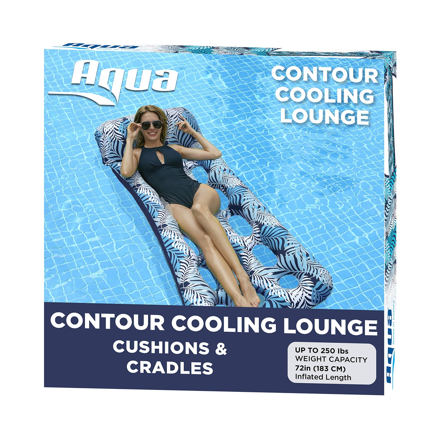 Aqua Contour Cooling Pool Float Lounge - 18-Pocket, Inflatable Pool Floats for Adults - Teal Ferns