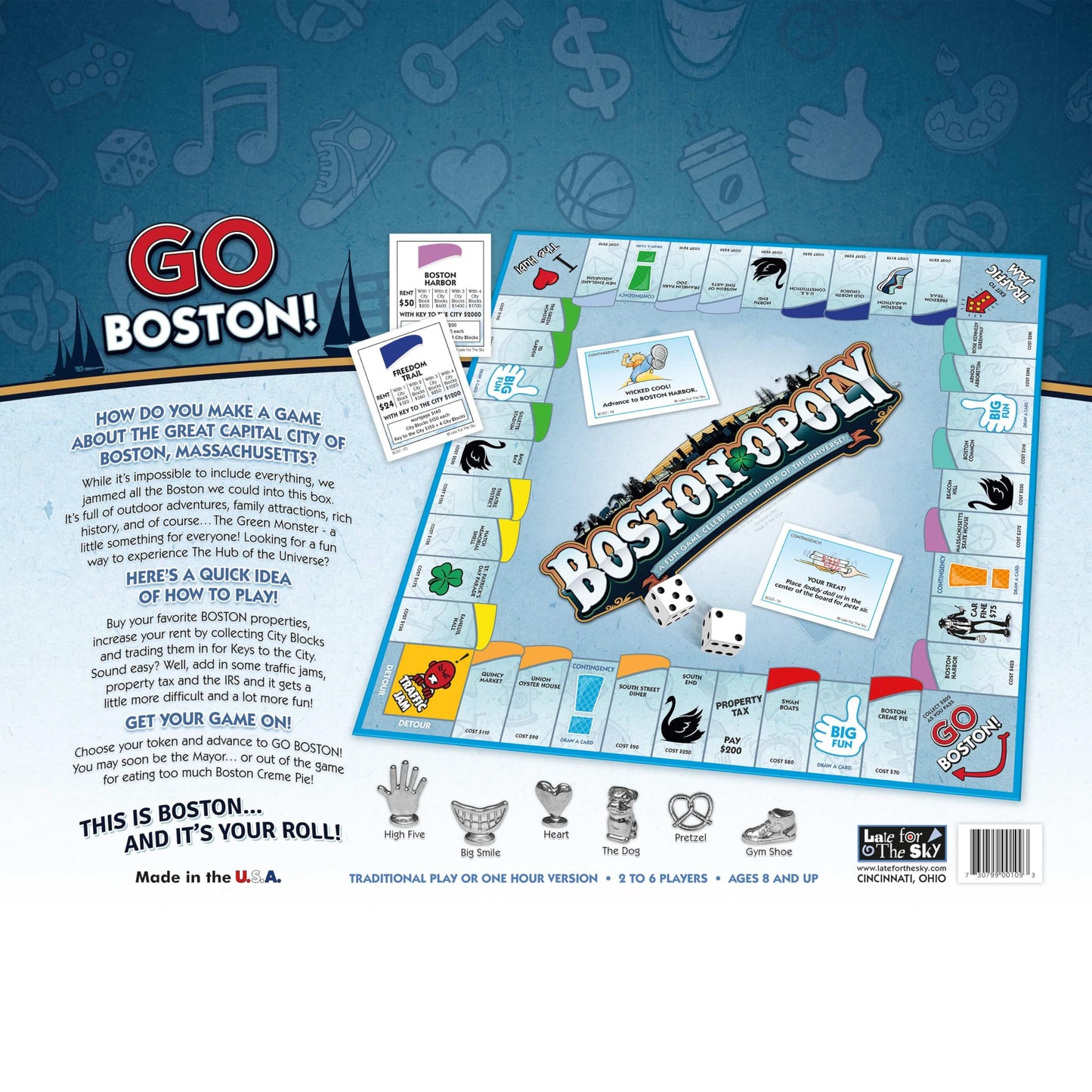 Late for the Sky Boston-Opoly Boston Board Game - Property Trading City Edition for Families & Adults, 2-6 Players, Opoly-Style Strategy with City