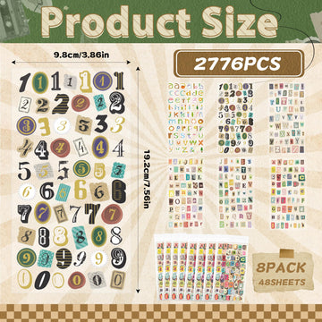 48 Sheets Vintage Letter Stickers for Scrapbooking Supplies, 2776 Pcs Self-Adhesive Vinyl Cute Alphabet Number Decals for Junk Journal Scrapbook