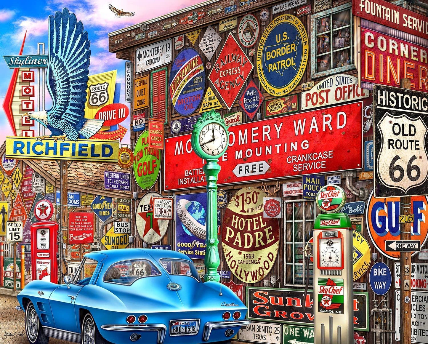 Springbok Route Sixty-Six 1000 Piece Jigsaw Puzzle for Adults - Unique Cut Pieces - Made in USA