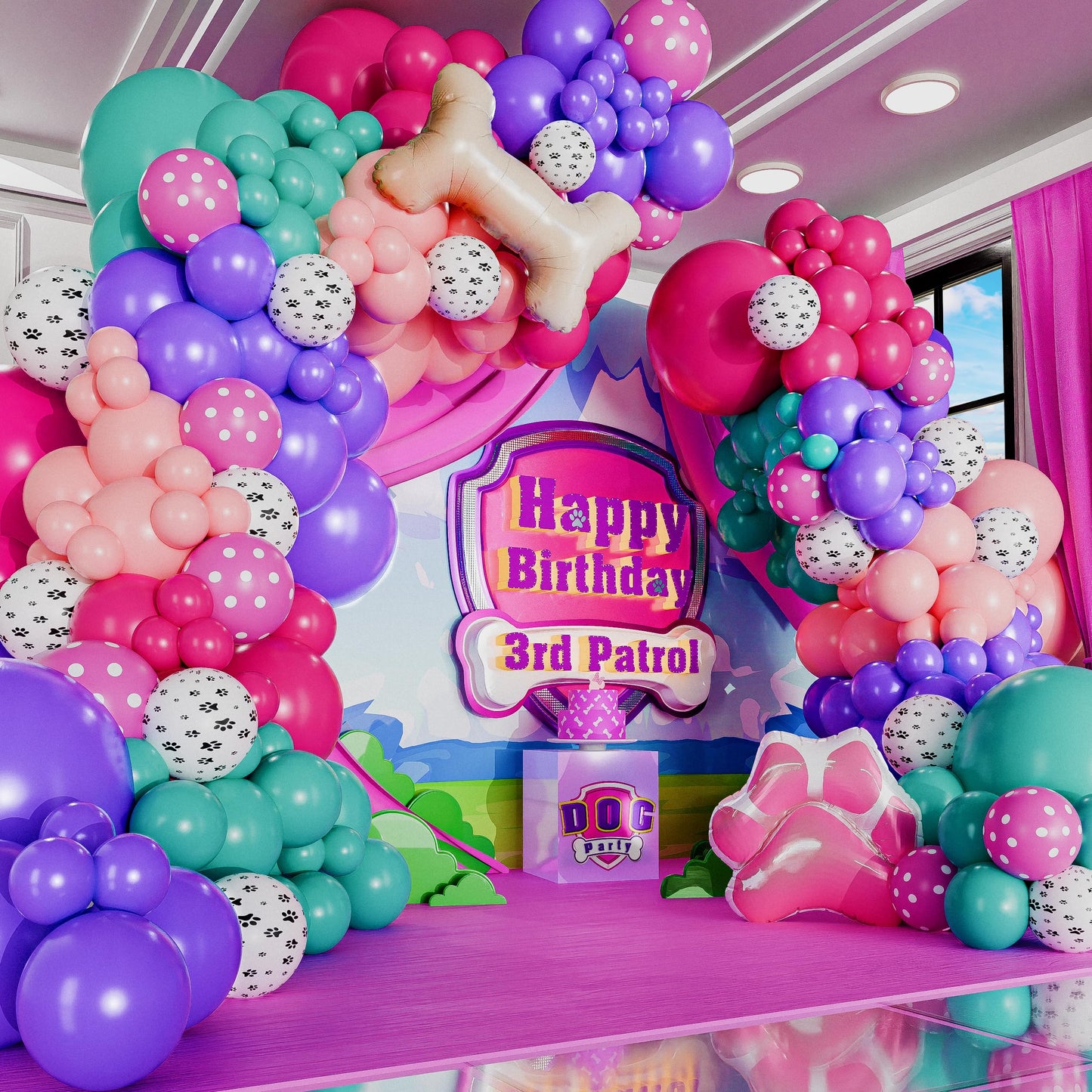 ALL-IN-1 Paw Balloon Garland Arch Kit with BONUS Bone & Paw Print Balloons - Pink Paw Balloons Girl for Paw Birthday Decorations Girl - Paw Party