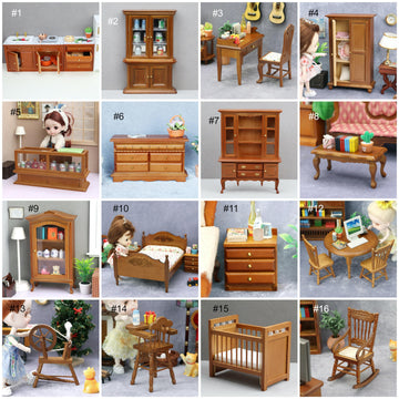 AirAds Dollhouse Accessories 1:12 Scale Dollhouse Miniature Furniture wooded Bed Hutch cabinets Dollhouse furnitures (#7 Buffet Hutch)