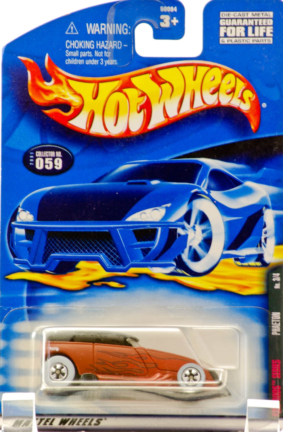2001 - Mattel - Hot Wheels - Rat Rods Series 3 of 4 - Phaeton (Matte Brown) Flame Graphics / Black Top - Rare White Wall Tires - Collector #059 - New