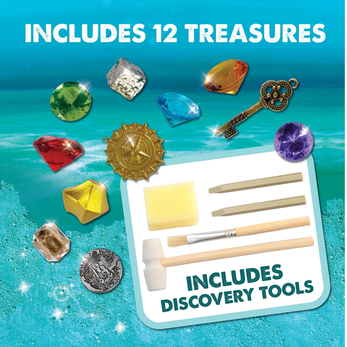 MindWare Dig It Up Discoveries Pirate Mystery Treasure Chest: Giant Discovery Project for Kids - Dig Up 13 Treasures - Includes a Bonus Dig, 2 Chisels