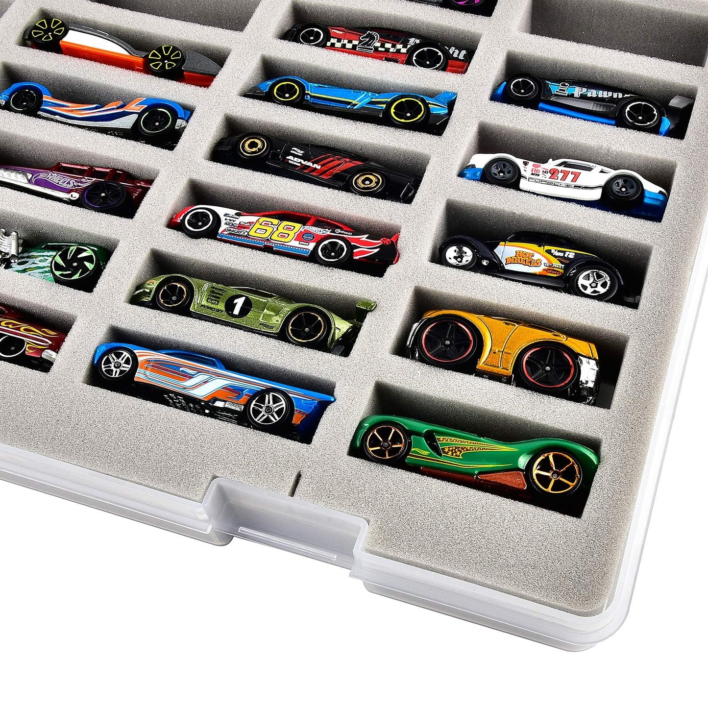 FULLCASE Display Case for Hot Wheels Cars, Toy Organizer Storage Box Holds 27 Toy Cars, Portable Carrying Container with 4 Size Slots for Hotwheels