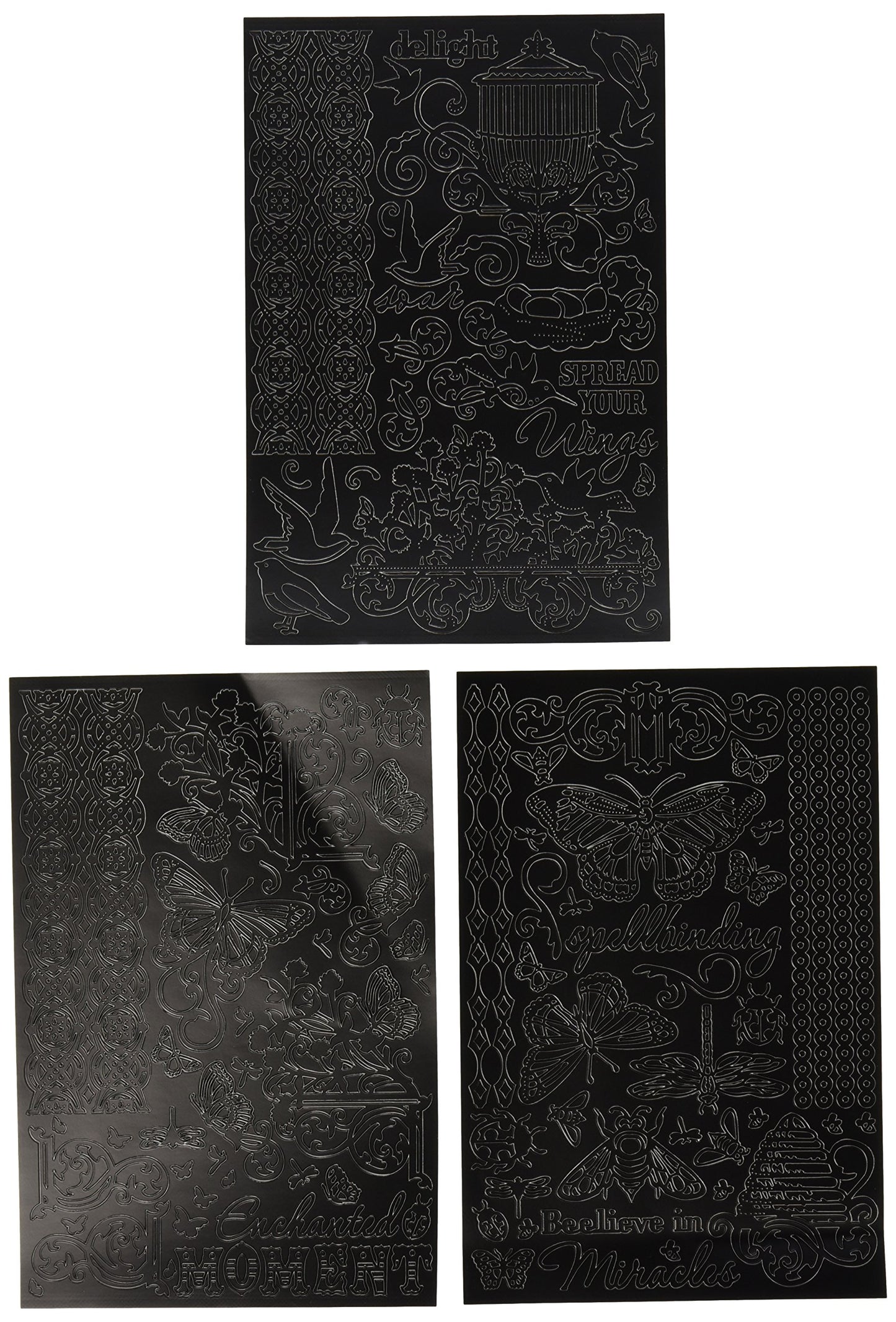 Hot Off The Press Dazzles Stickers 6"X9" 3 Sheets-Black Enchanted Moment