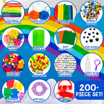 Made By Me! Ultimate Jar of Crafts, 200+ Piece Rainbow Craft Supply Bundle, Craft Supplies Starter Kit, Great Arts & Crafts Kit for Travel