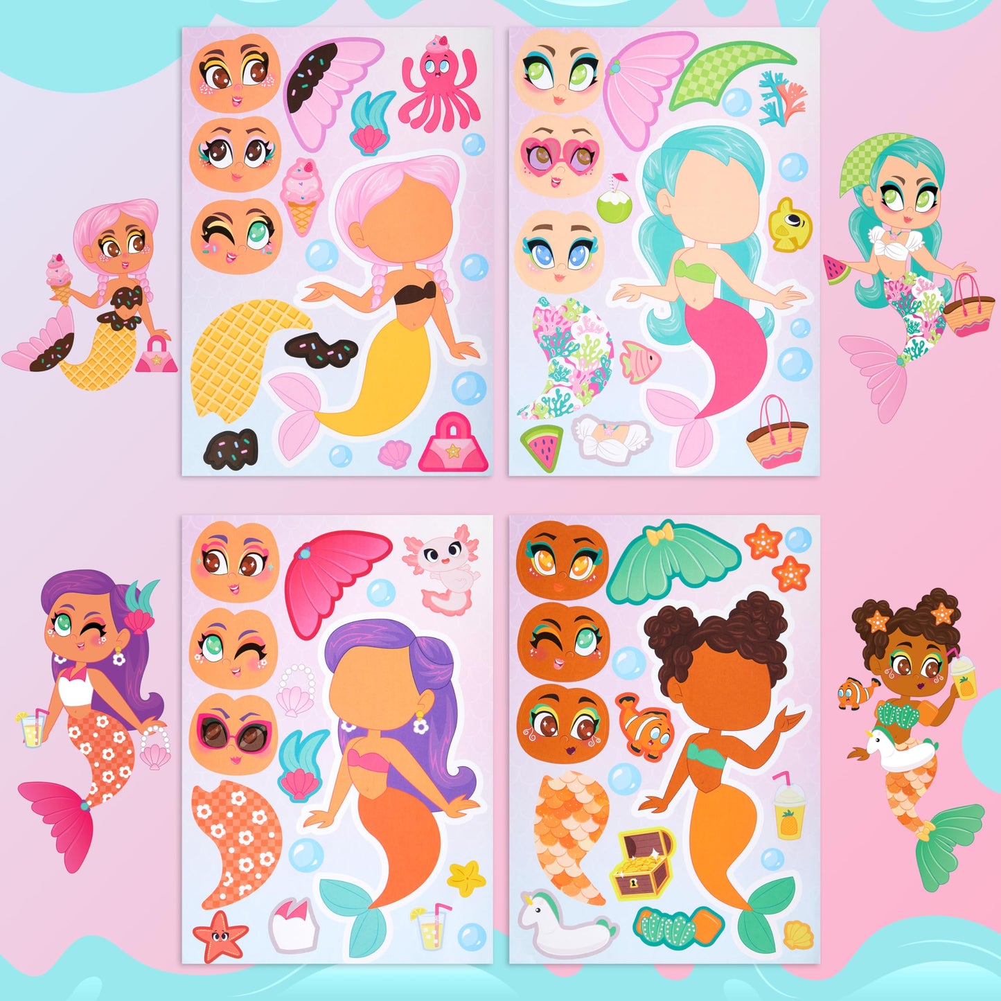 JOYIN 36 Pcs 9"x6" Mermaid Make a face Stickers for Kids, Make Your Own Mermaid Sticker Sheets, Party Favors Kids Crafts, Goodie Bags Stuffers