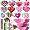 JOYIN Valentines Day 264 Pcs DIY Heart Felt Craft Set, Felt & Glitter Hearts & Wooden Beads & Plastic Eyes & Colorful Paper Ropes for Valentine's Day