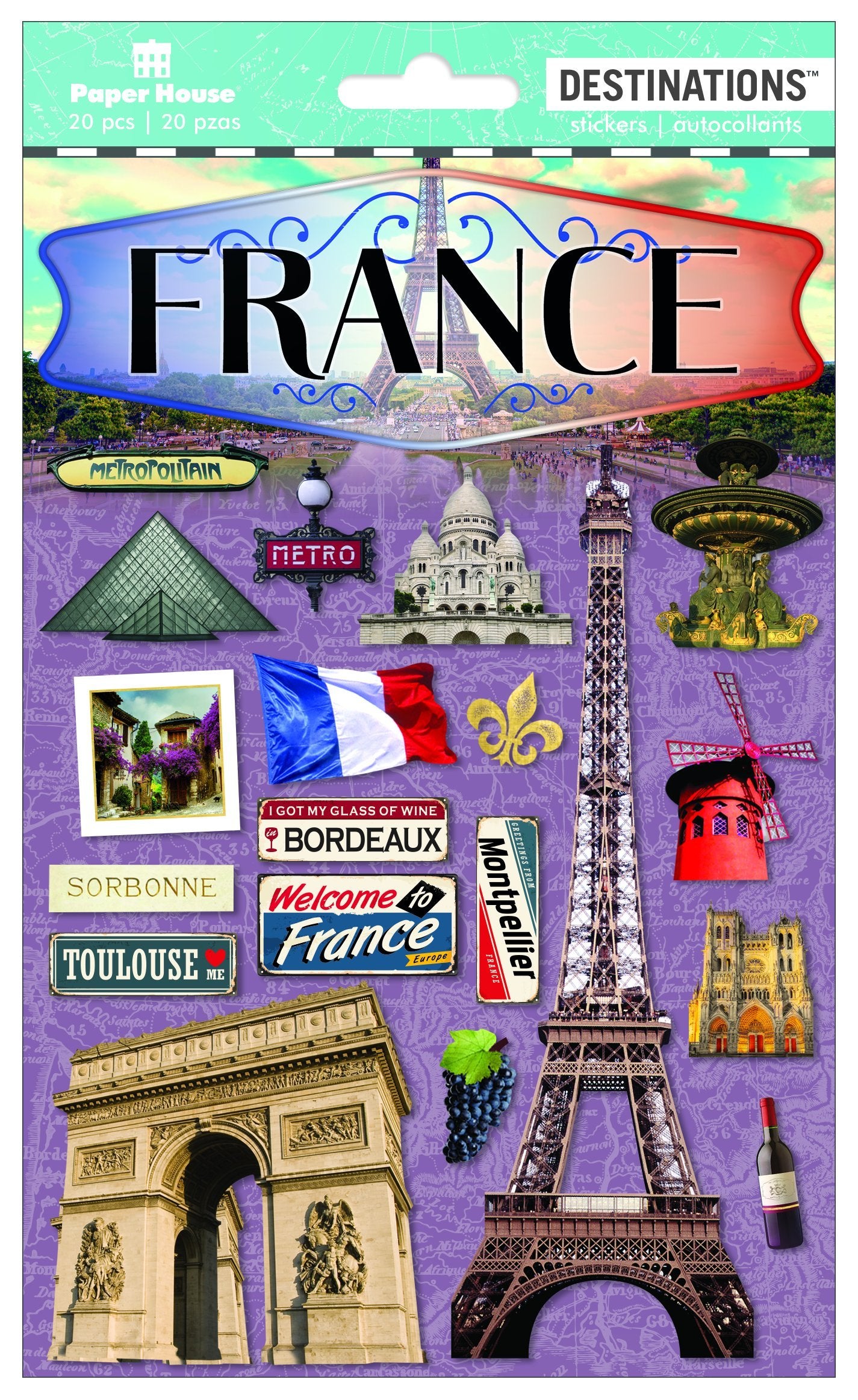Paper House Productions STDM-2018E Travel France 2D Stickers, 3 Pack