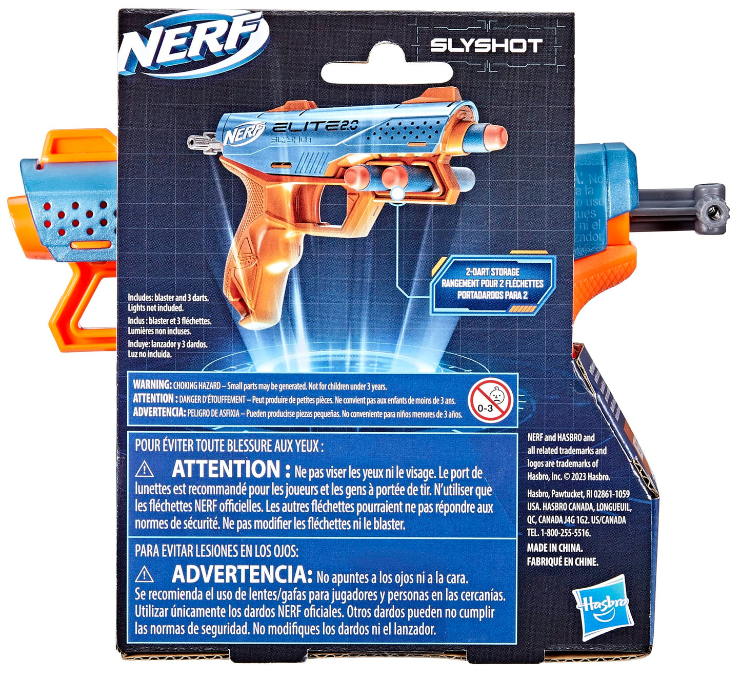 Nerf Elite 2.0 Slyshot Blaster, 2 Dart Storage, 3 Nerf Elite Darts, Pull to Prime Handle, Toy Foam Blaster for Outdoor Kids Games