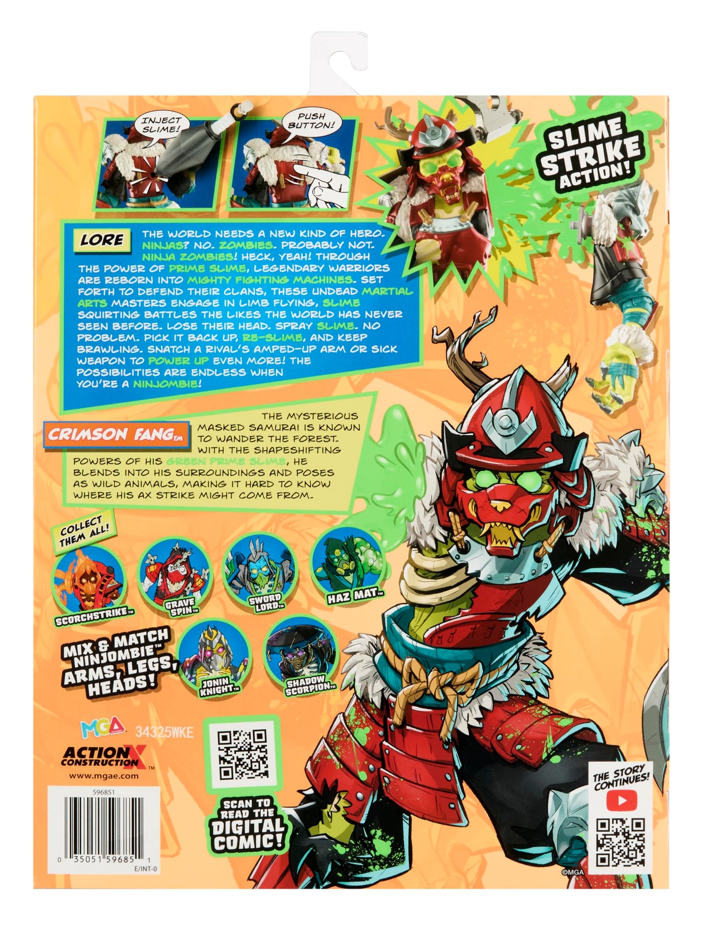 Ninjombie Action Figure - Crimson Fang, Boys Action Ninja Zombie Slime Monster Action Figure, Ages 6+
