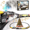 Funwee Electric Steam Train Set with Glowing Passenger Carriages,Locomotive Train Model for Under Christmas Tree with Lights,Smoke and Sounds,Gift