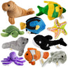 PREXTEX 10 Piece Plush Soft Stuffed Sea Animals - Small Stuffed Animals Bulk - Playset Plush Assortment, Turtle, Stingray, Nemo Fish, Killer Whale