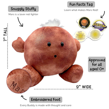 Celestial Buddies Mars Buddy | 9" Soft Stuffed Plush, Embroidered Features, Fun Red Planet Facts Tag for Kids - STEM Learning, Educational Gift