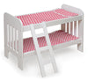 Badger Basket Chevron Doll Bunk Bed with Bedding, Ladder, and Padded Mats - Ideal for Dolls Up to 20 Inches in White and Pink