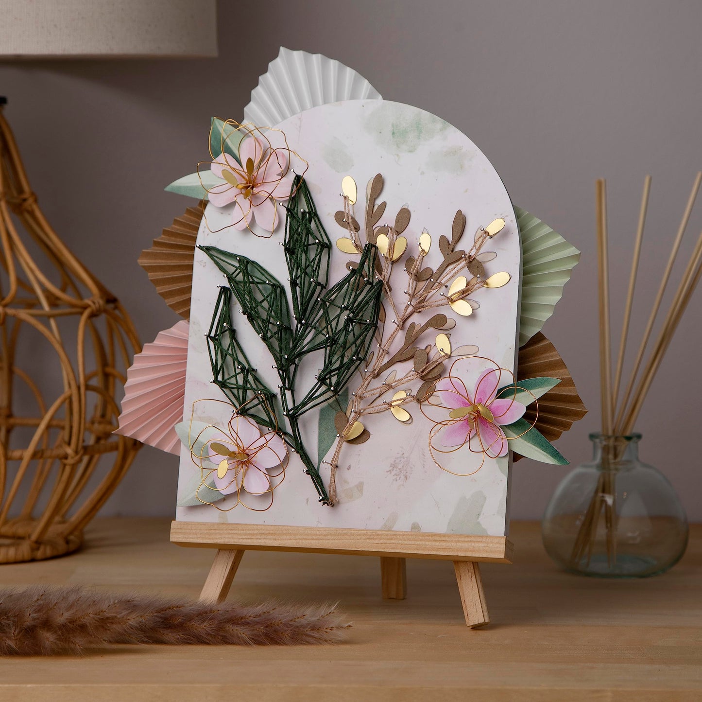 Craft Crush DIY String Art Craft Kit - Floral Interior Design DIY Activity for Teens & Adults - Complete String Art Kit with Embroidery Thread, Foam