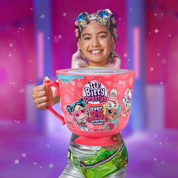ITTY BITTY PRETTYS Tea Party Surprise Teacup Dolls Playset (Series 1) by ZURU Toys for Girls (Over 25 Surprises) - Kitten and Princess, Pink Large Tea