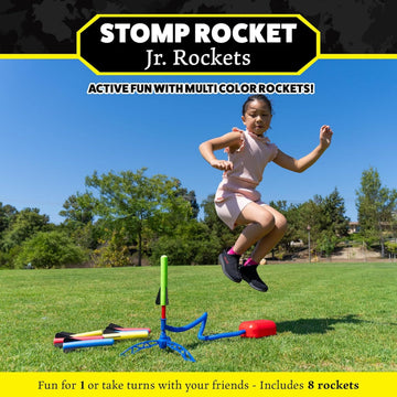 Stomp Rocket Jr Multi-Color Rocket Launcher for Kids, 8 Rockets - Fun Outdoor Kids Gifts for Boys & Girls - STEM Toy Foam Blaster Set Soars Up to 100