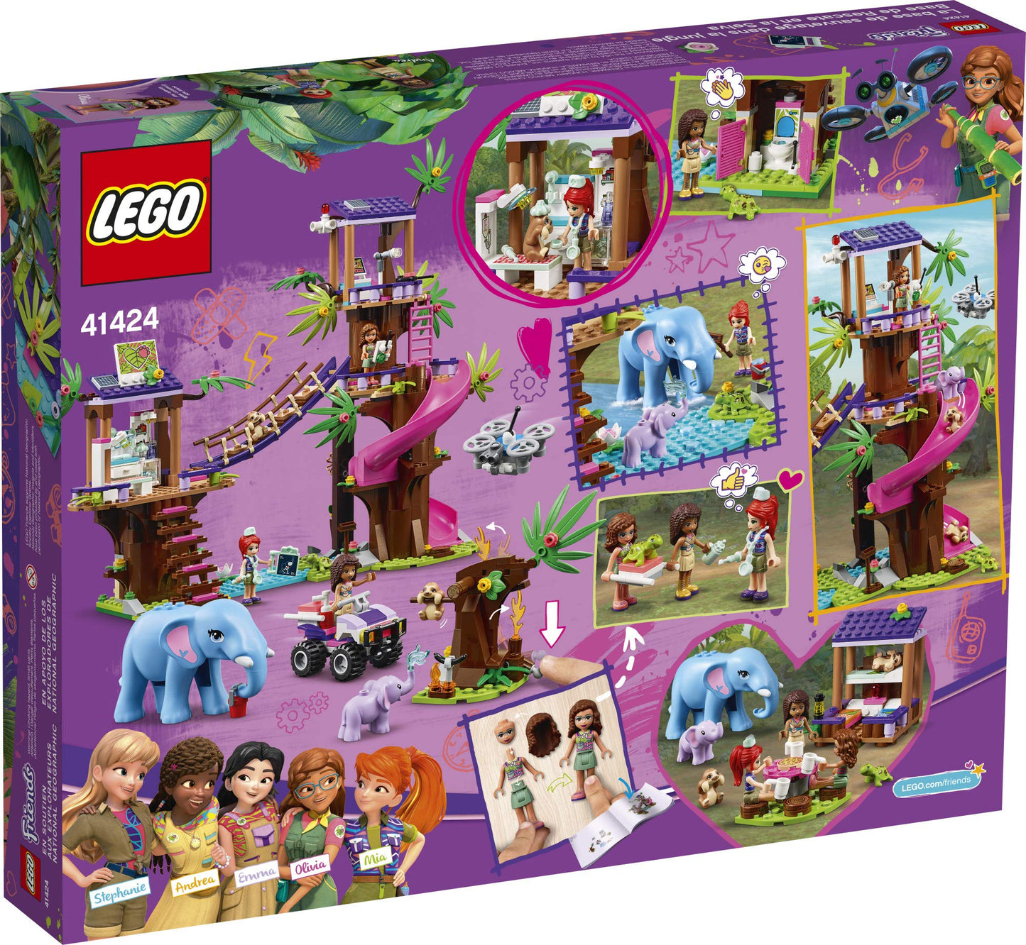 LEGO Friends Jungle Rescue Base 41424 Building Toy for Kids, Animal Rescue Kit That Includes a Jungle Tree House and 2 Elephant Figures for Adventure