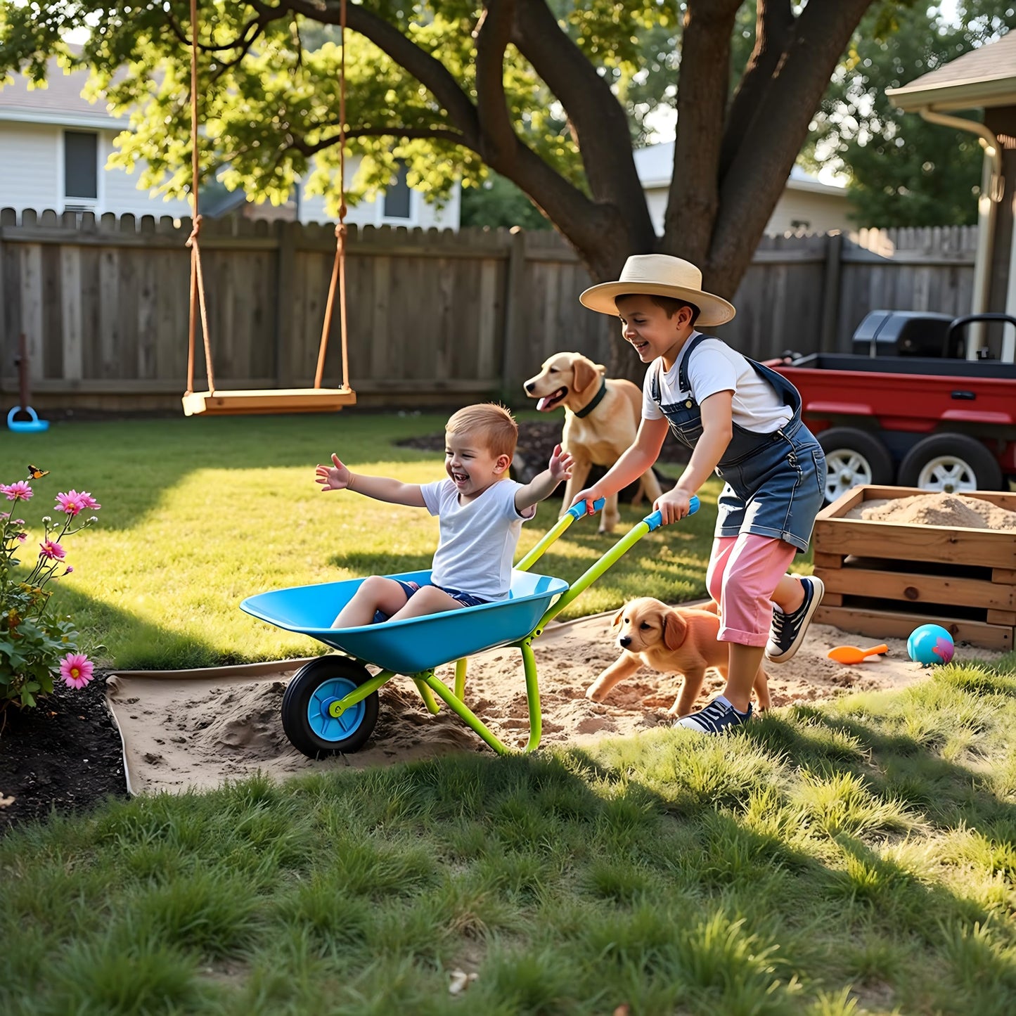 G & F Kids Metal Wheelbarrow, Child-Size Steel Garden Wheelbarrow for Toddlers & Kids, Sturdy Single-Wheel Design for Outdoor Play, Gardening