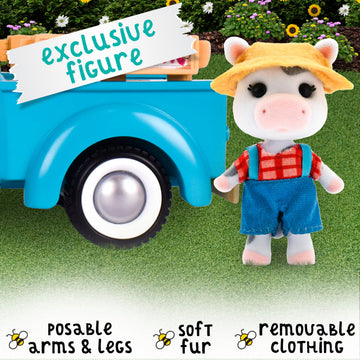 Honey Bee Acres Buzzby Farm Truck Vehicle with Miniature Doll Figure, 10 Pieces, Ages 3+