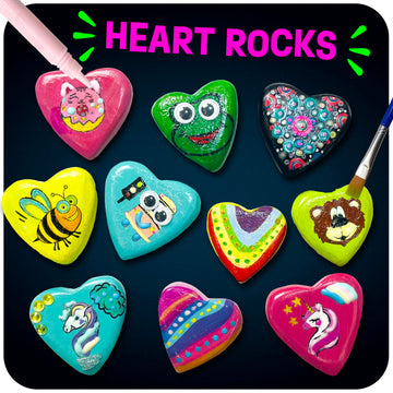 Hearts Rock Painting Kit for Kids Girls - Glow in Dark Art Supplies Ages 4-12 - Complete STEM Craft Set with Puffy Paint Stickers Gems Paints
