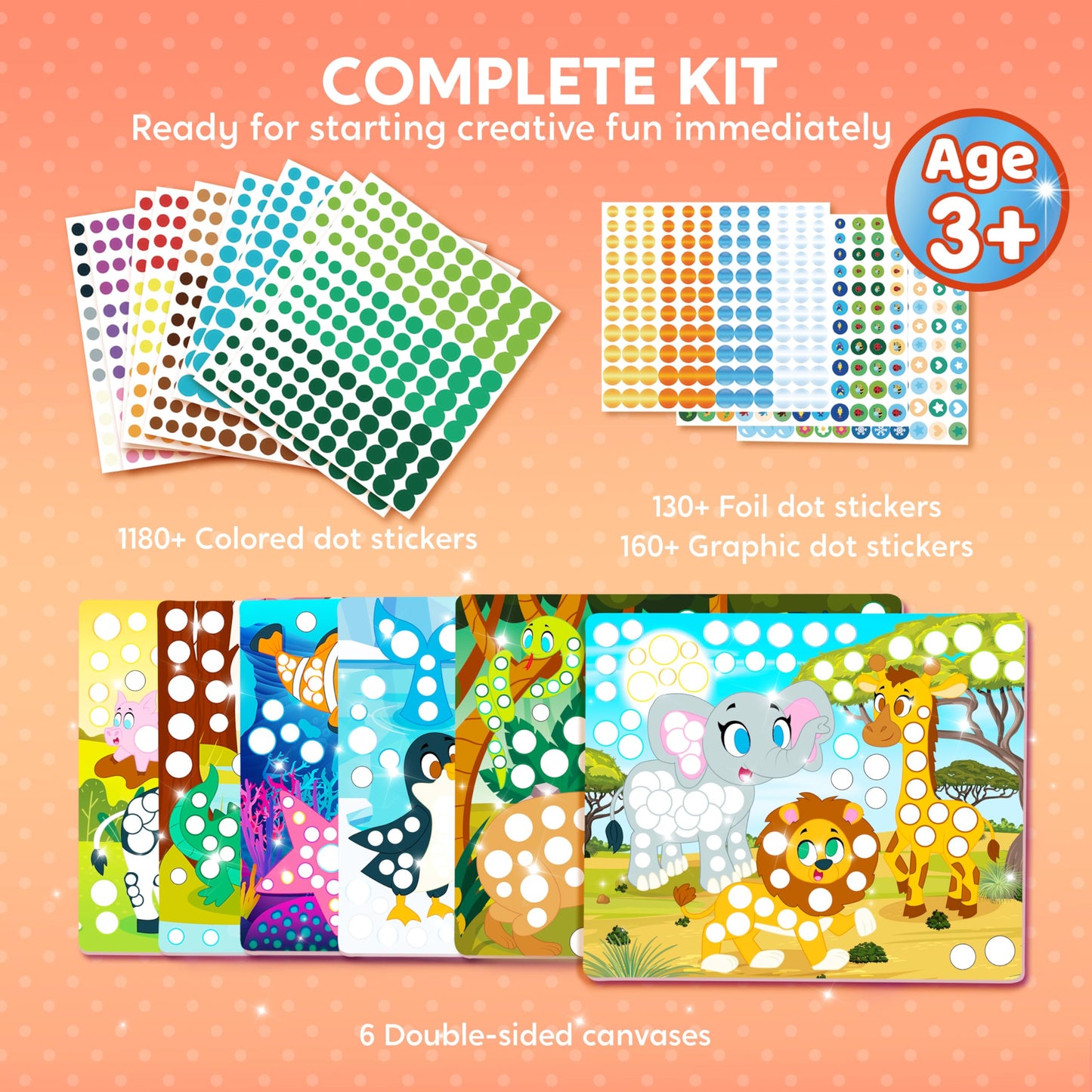 Klever Kits Dot Art Kit for Kids, No Mess Sticker for Toddlers 3-7, Craft Kits, DIY Creative Activity, Travel Toy, Birthday Gifts for Boys Girls