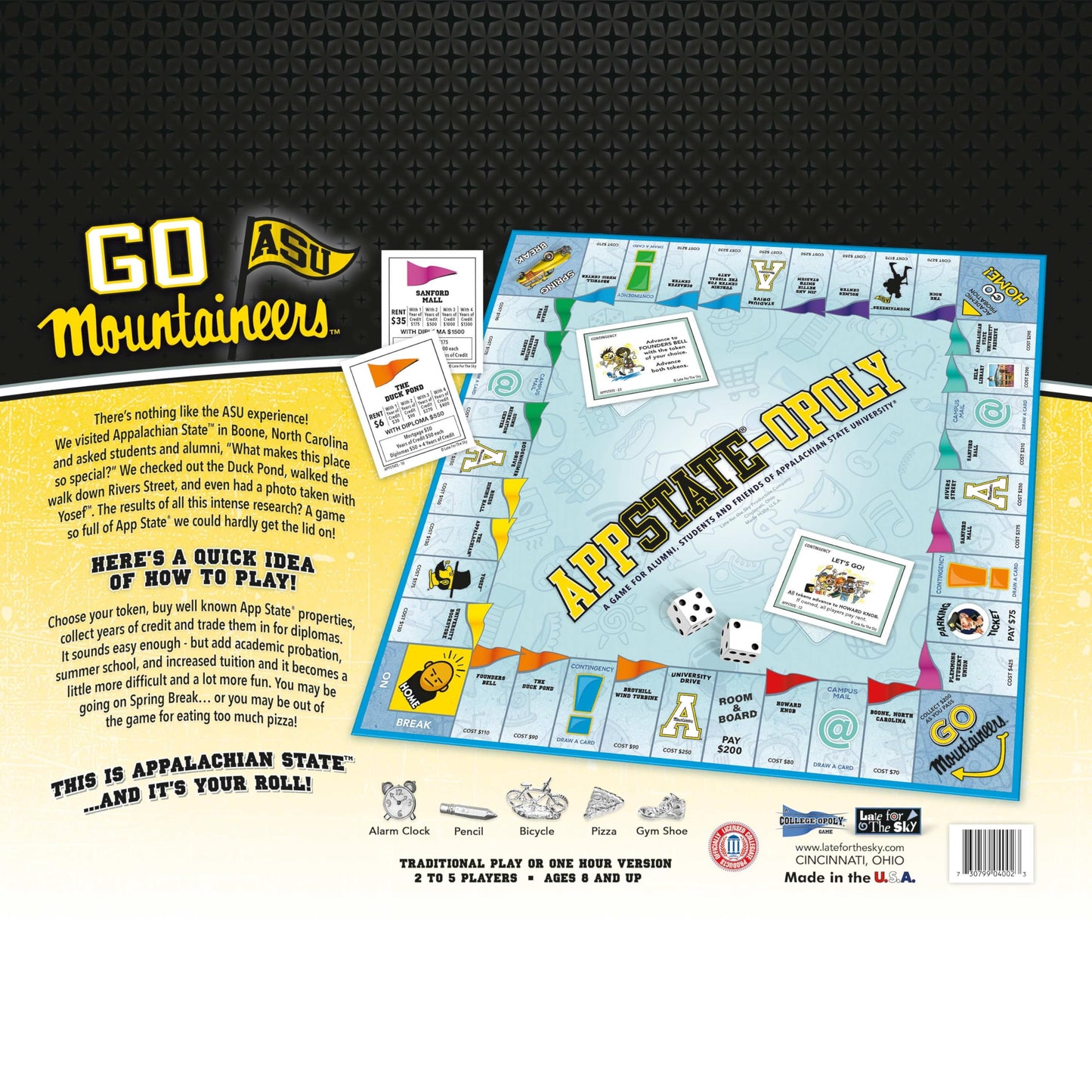 Late for The Sky App State-Opoly Board Game - Appalachian State University Campus Edition, Family Strategy Game, 2-6 Players, Ages 8+, Traditional or