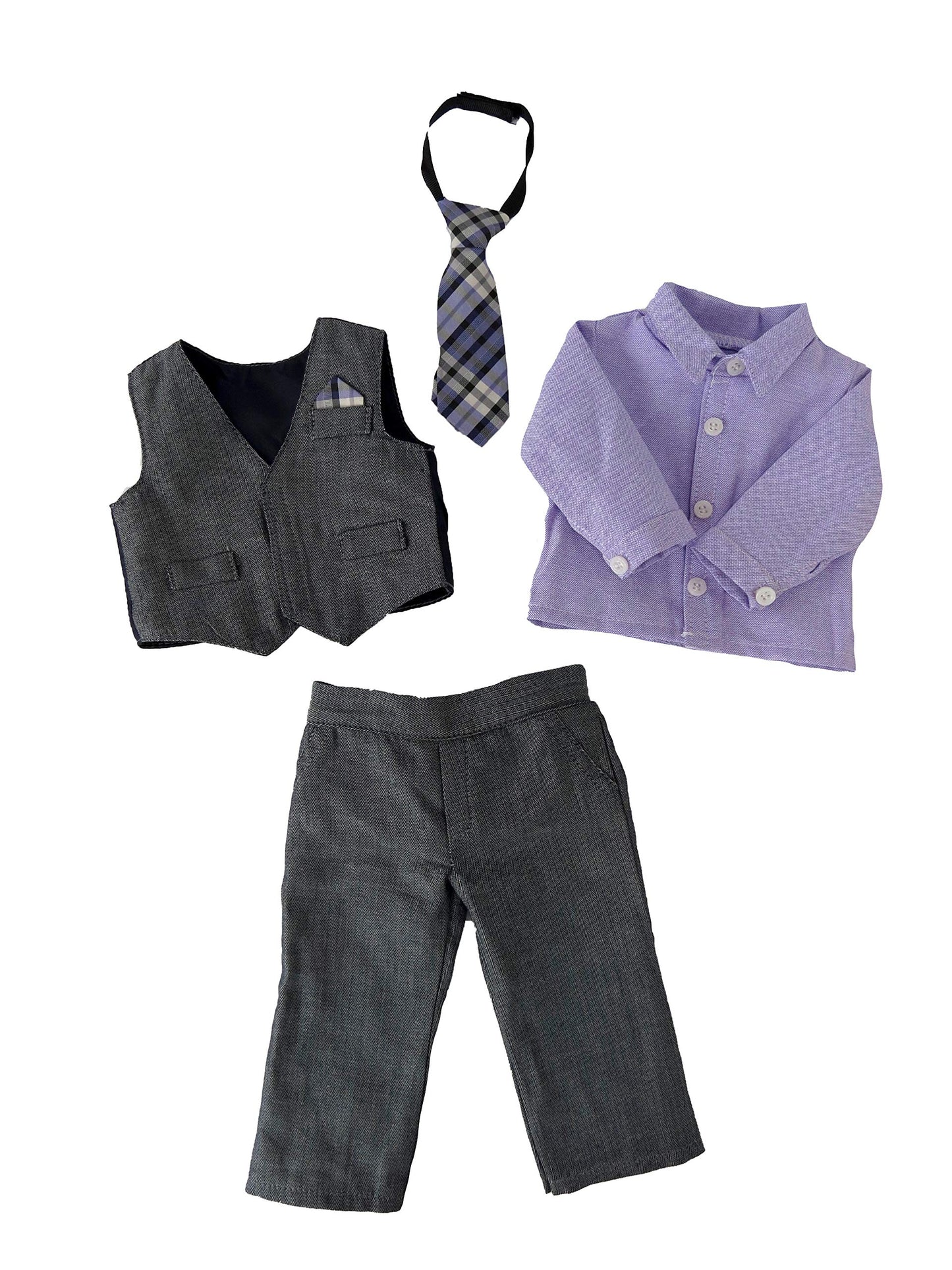 American Fashion World Boy’s Gray and Purple Formal Outfit for 18-Inch Dolls | Premium Quality & Trendy Design | Dolls Clothes | Outfit Fashions for