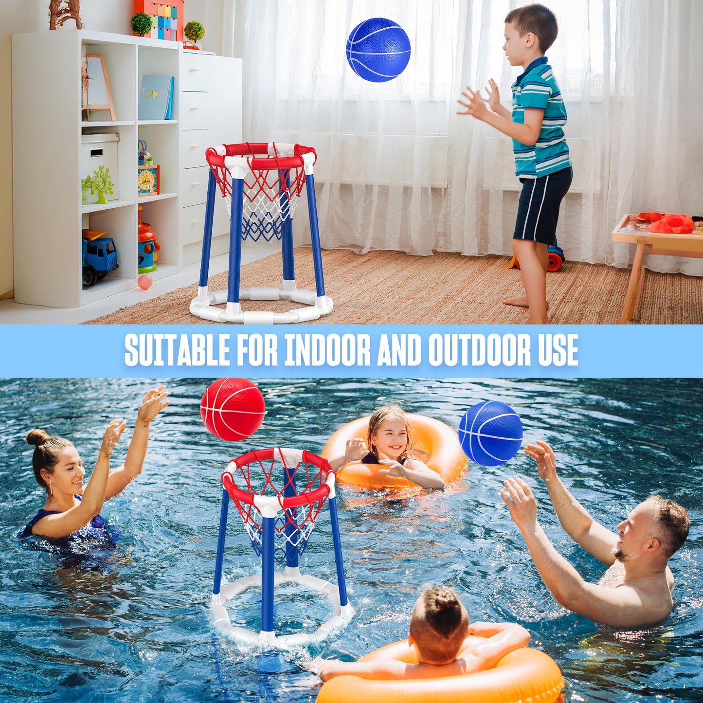 CHMYWJ Pool Basketball Hoop Pool Games Pool Toys with 2 Basketballs Floating Basketball Hoop for Pool for Kids & Adults Indoor Outdoor