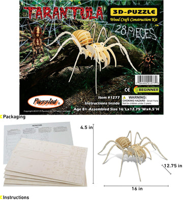 Puzzled 3D Puzzle Tarantula Spider Wood Craft Construction Model Kit, Fun & Educational DIY Wooden Toy Assemble Model Unfinished Crafting Hobby Puzzle