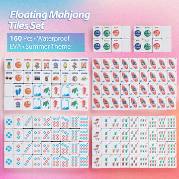 BOATWAY Floating Mahjong Tiles Set for Pool, 160 American Mahjong Tiles Waterproof EVA Foam Tiles with Storage Bag Dice & Rule Cards, Portable Pool