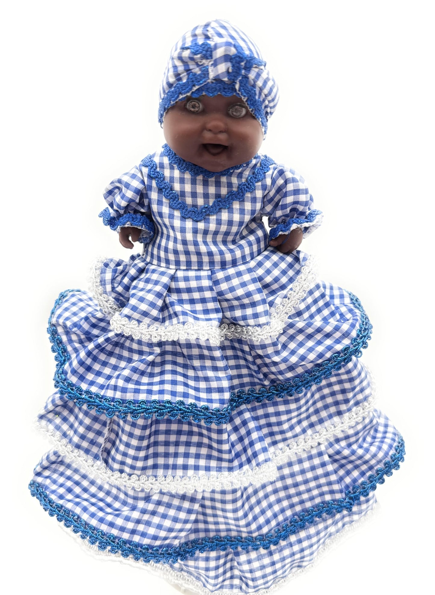 WORLDMARTSHOPPING WMS Doll, Muñeca, Classic, Santeria, Yoruba, Orishas, Ifa, Ocha, Lucumi - Yemaya (Gingham Dress) Doll is ONLY 6" Tall