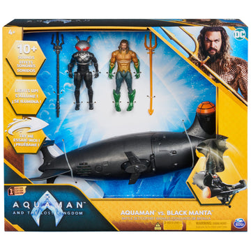 DC Comics, Aquaman vs Black Manta Battle Set, 4-inch Action Figures, Manta Sub with Lights & Sounds, Collectible Superhero Kids Toys for Boys & Girls