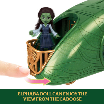 Mattel Universal Pictures’ Wicked Emerald City Train Playset with Elphaba Small Doll, 3 Play Spaces & 14 Accessories, Inspired by the Movie