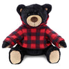 DolliBu Plush Black Bear with Red Plaid Hoodie - Soft Huggable Wild Life Bear, Adorable Playtime Zoo Black Bear Plush, Cute Cuddle Gift for Kids