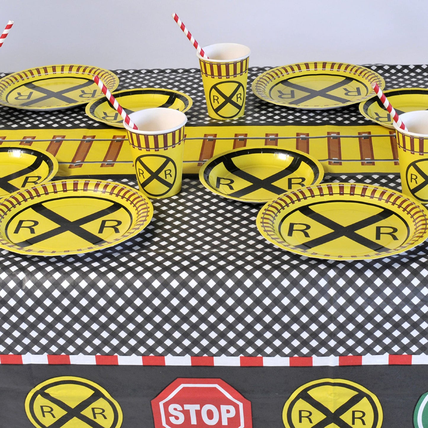 Havercamp Train Tablecloth for Kids Birthday Party Railroad Decorations Water & Tear-Resistant 54 in X 108 in Table Cover