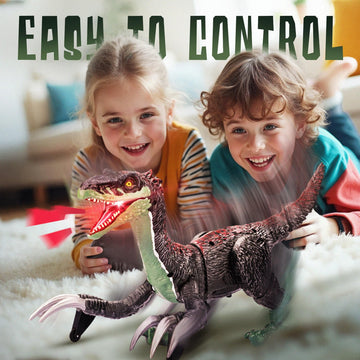 Remote Control Dinosaur Toy for Kids - RC Dinosaur - Walking Velociraptor Toy with Mist Spray, Lights & Roar - Birthday Gift Ideas for Boys and Girls