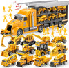 JOYIN 25-in-1 Construction Truck Toy Set with 12 Vehicles & 12 Worker Figures, Push and Go Toy Trucks with Sound and Light, Construction Toys Birthday