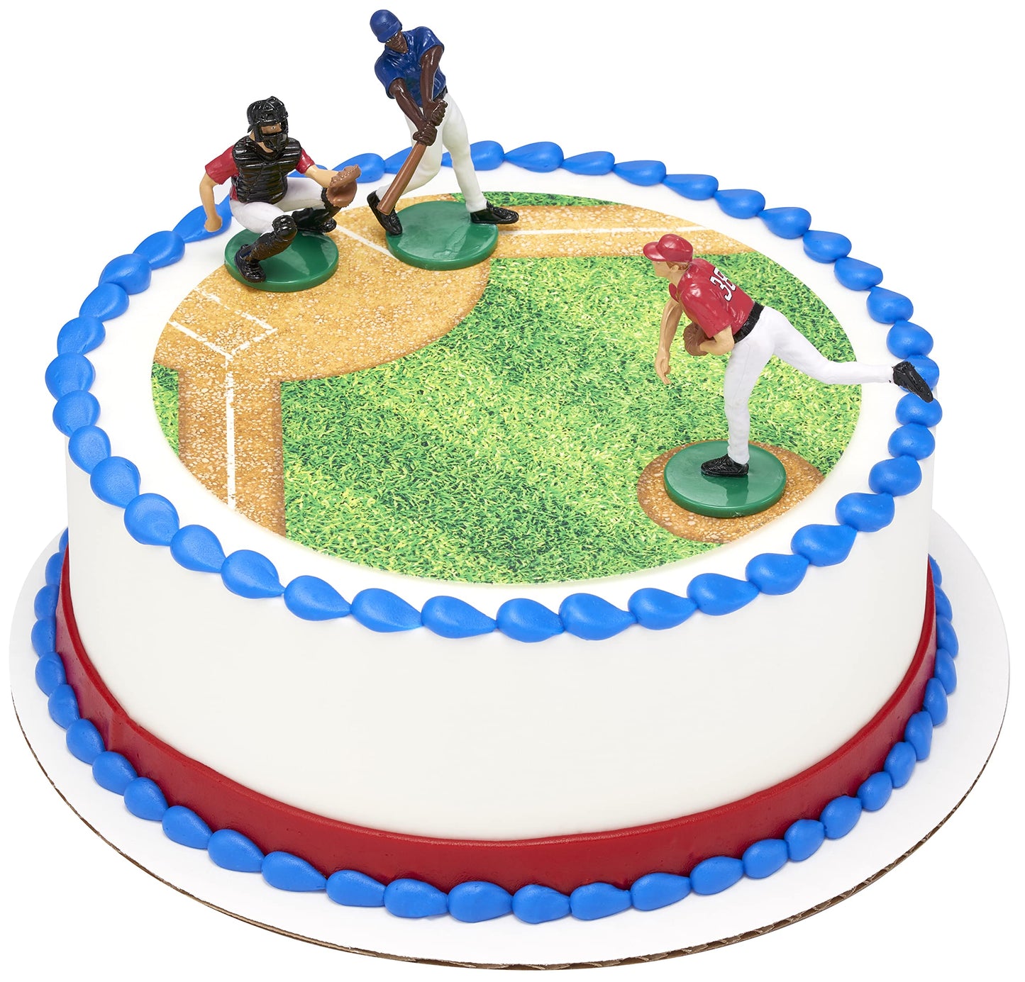 DecoSet® Batter Up 3 Piece Decorations Set, Cake and Cupcake Toppers for Baseball Themed Birthdays, Celebrations, and Parties, Food Safe, Re-usable