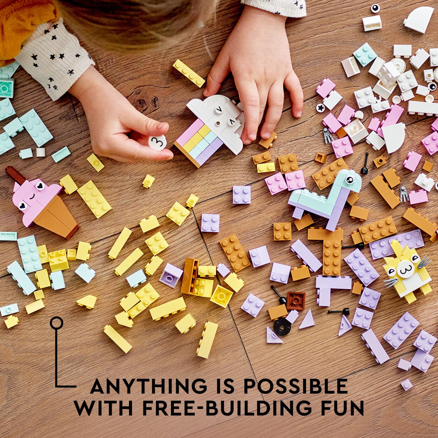 LEGO Classic Creative Pastel Fun Bricks Box 11028, Building Toys for Kids, Girls, Boys Ages 5 Plus with Models; Ice Cream, Dinosaur, Cat & More,