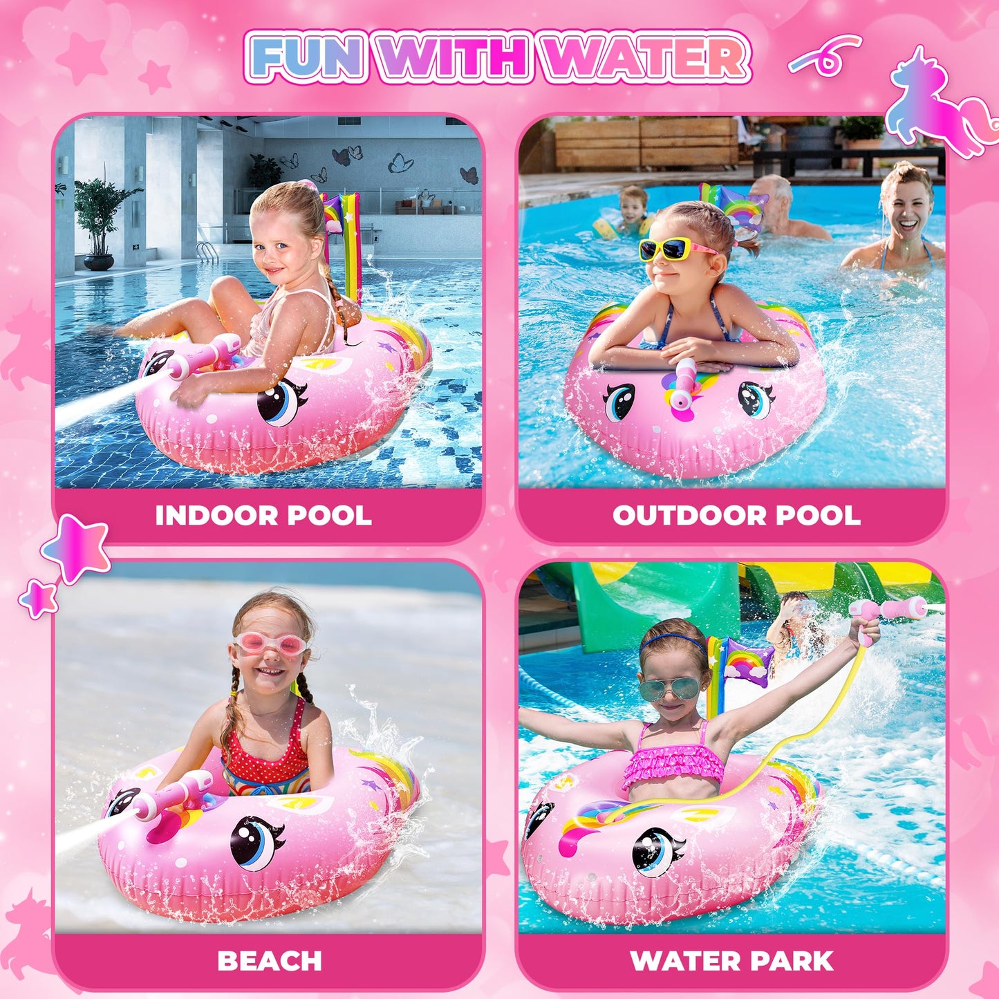Unicorn Pool Float for Kids with Water Gun, Inflatable Pool Floatie Toy