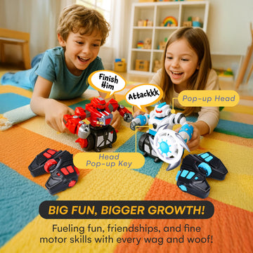 Top Race Remote Control Fighting Toy - 2-Pack Red & Blue RC Robots with Lights, Sounds & 360° Rotation - Interactive Intelligent Playset for Kids