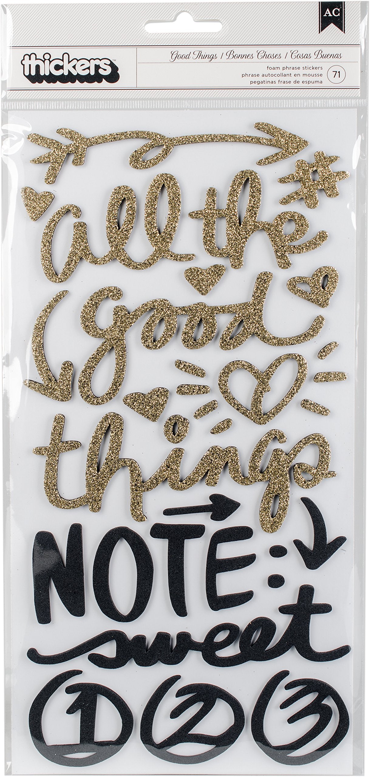AMERICAN CRAFTS 343891 All The Good Things Phrase/Glitter Foam Vicki Boutin Thickers Stickers 5.5"X11" 2/Pkg